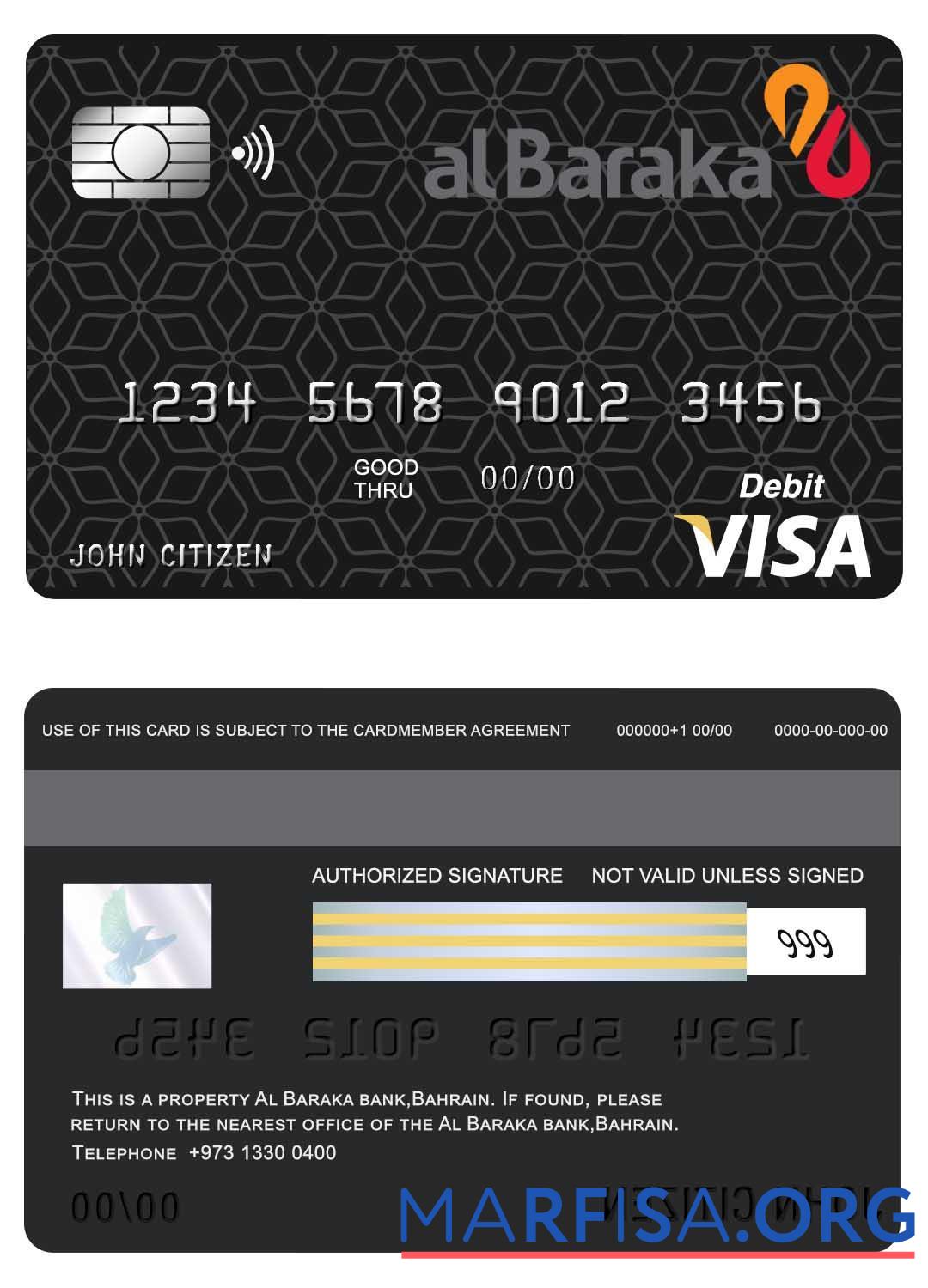 Downloadable Bahrain Al Baraka bank visa card template